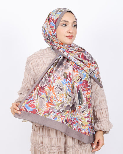 Soft Bambu Kraş Şal D047 Vizon, çiçekli desenli, 75 × 185 cm şal – görsel 1