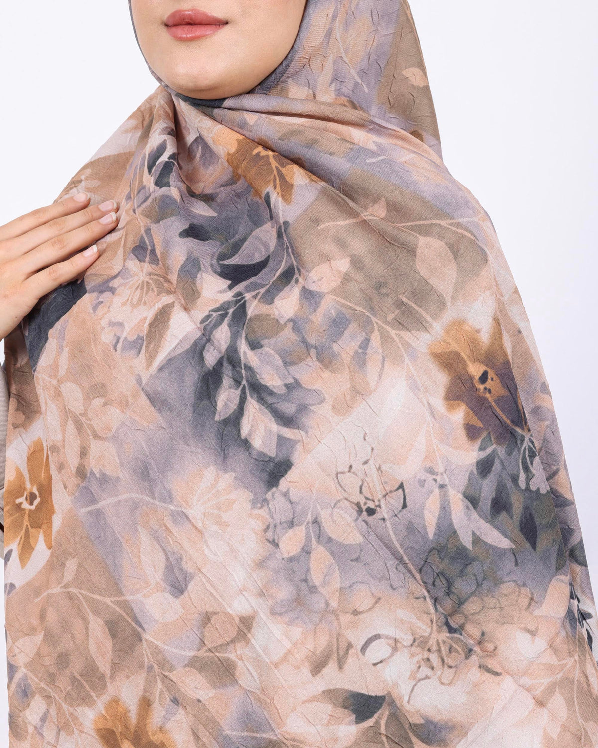 Soft Bambu Kraş Şal D042 Bej, çiçekli desenli, 75 × 185 cm şal – görsel 4