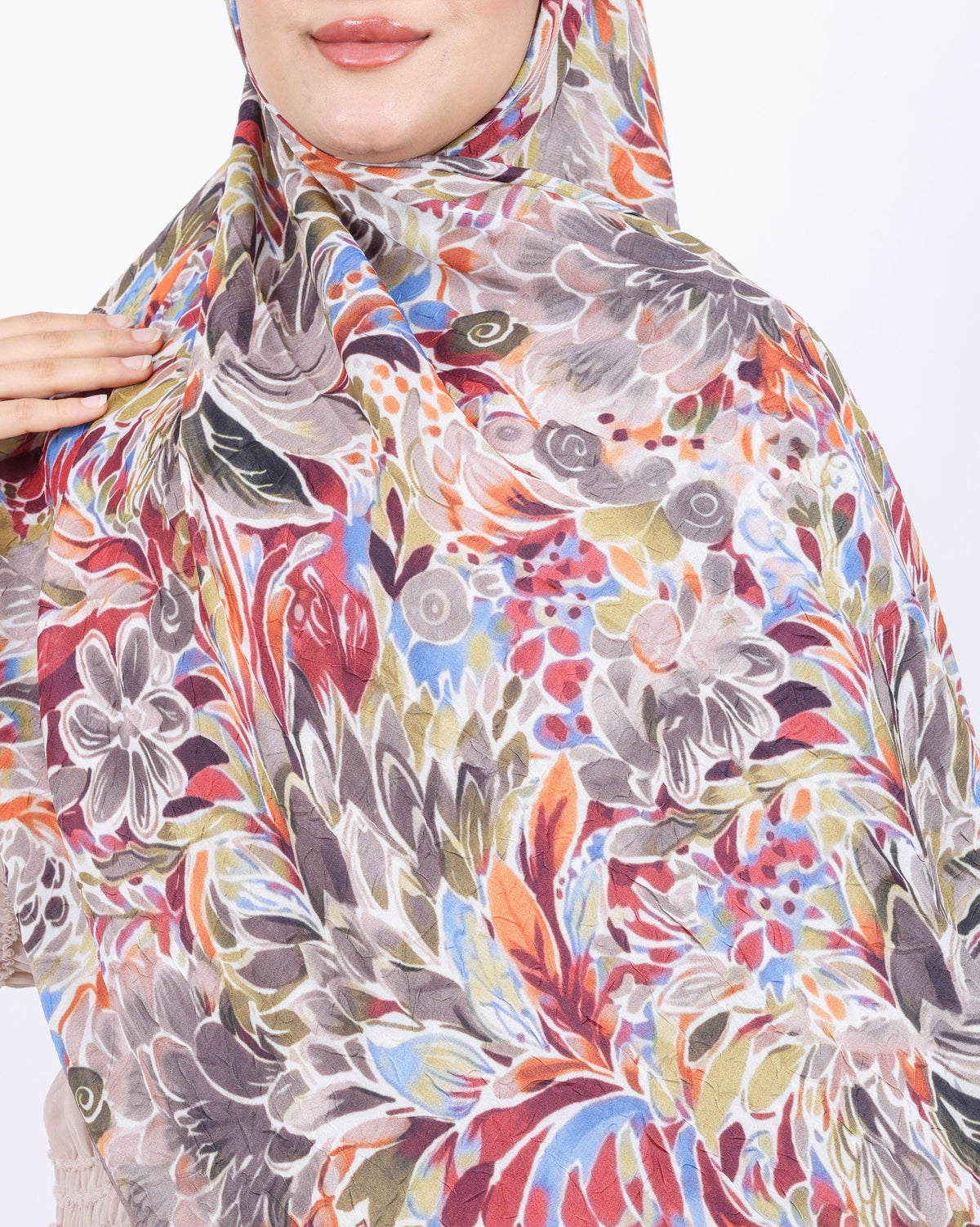 Soft Bambu Kraş Şal D047 Vizon, çiçekli desenli, 75 × 185 cm şal – görsel 4