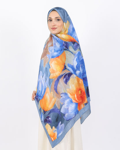 Soft Bambu Kraş Şal D054 İndigo Mavi, çiçekli desenli, 75 × 185 cm şal – görsel 2