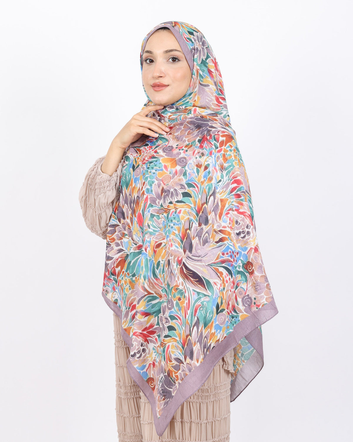 Soft Bambu Kraş Şal D047 Pudra, çiçekli desenli, 75 × 185 cm şal – görsel 3
