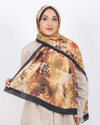 Soft Bambu Kraş Şal D042 Siyah-Gold, çiçekli desenli, 75 × 185 cm şal – görsel 2