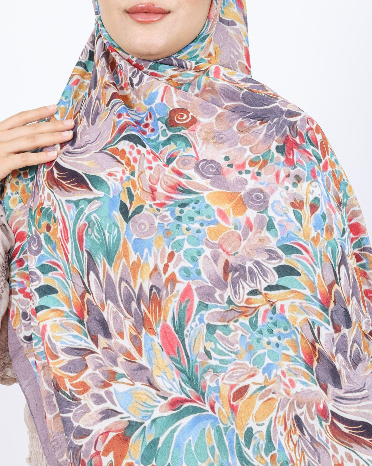 Soft Bambu Kraş Şal D047 Pudra, çiçekli desenli, 75 × 185 cm şal – görsel 4