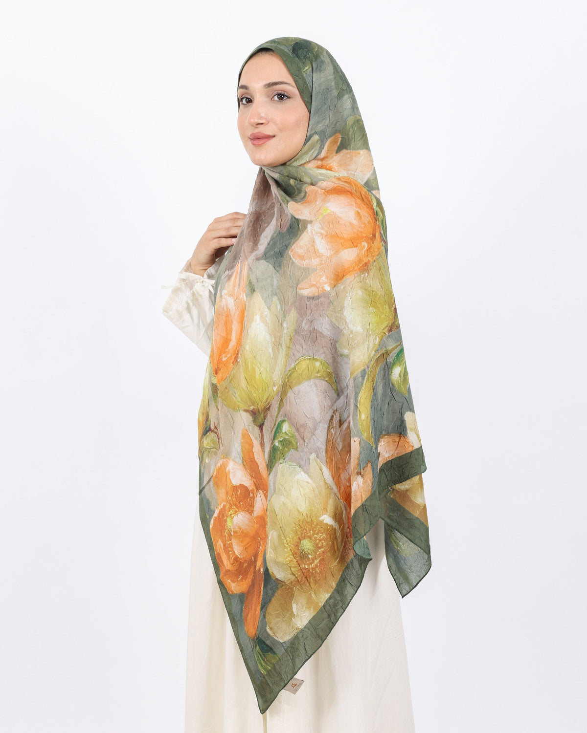 Soft Bambu Kraş Şal D054 Yeşil, çiçekli desenli, 75 × 185 cm şal – görsel 1