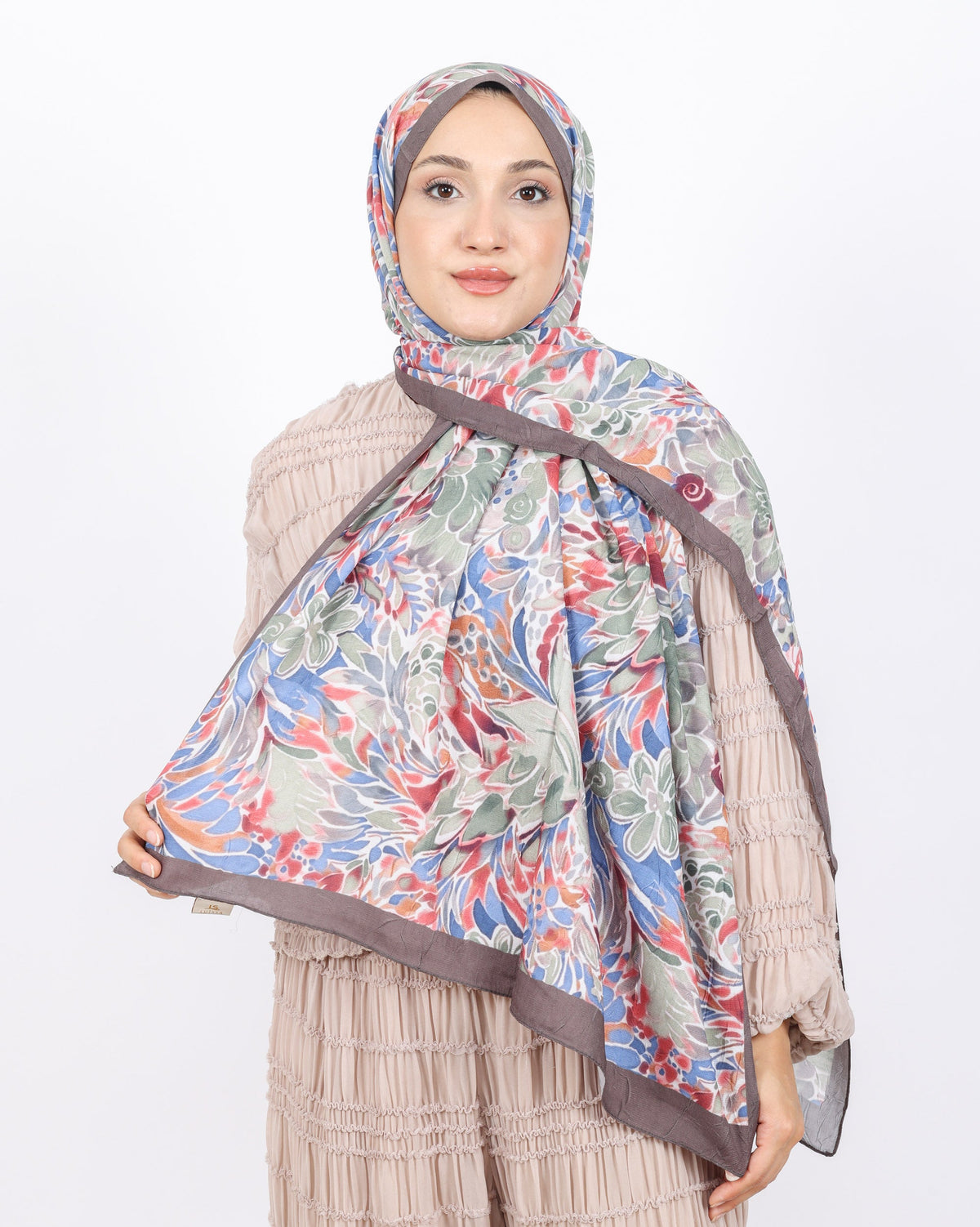 Soft Bambu Kraş Şal D047 Kahverengi-Bordo, çiçekli desenli, 75 × 185 cm şal – görsel 2