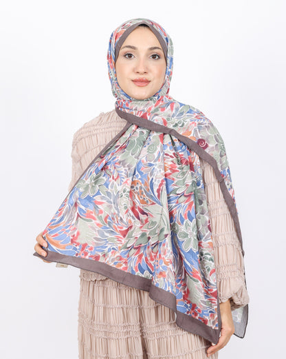 Soft Bambu Kraş Şal D047 Kahverengi-Bordo, çiçekli desenli, 75 × 185 cm şal – görsel 2