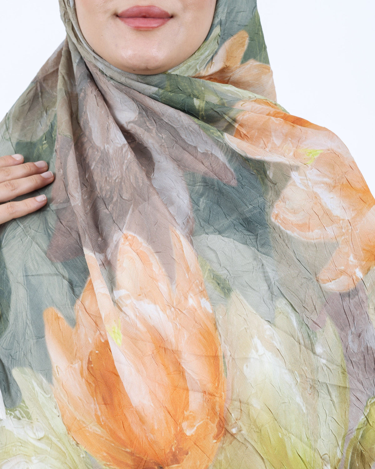 Soft Bambu Kraş Şal D054 Yeşil, çiçekli desenli, 75 × 185 cm şal – görsel 4