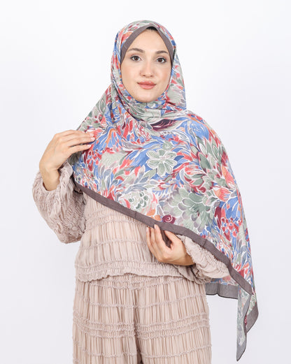 Soft Bambu Kraş Şal D047 Kahverengi-Bordo, çiçekli desenli, 75 × 185 cm şal – görsel 1