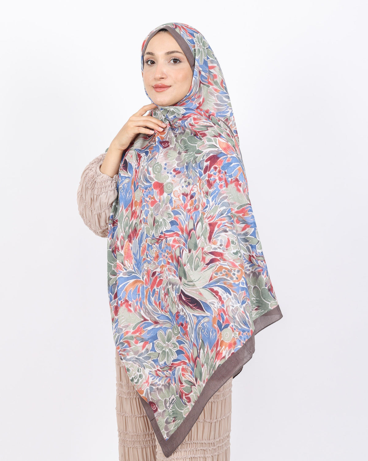 Soft Bambu Kraş Şal D047 Kahverengi-Bordo, çiçekli desenli, 75 × 185 cm şal – görsel 3