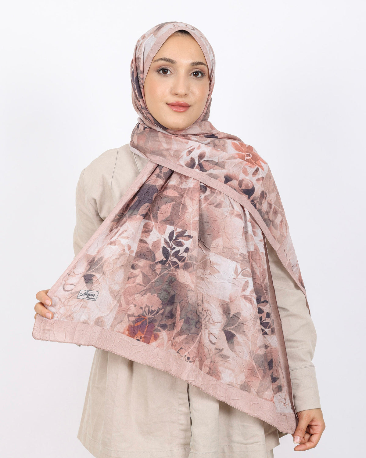 Soft Bambu Kraş Şal D042 Pudra, çiçekli desenli, 75 × 185 cm şal – görsel 1