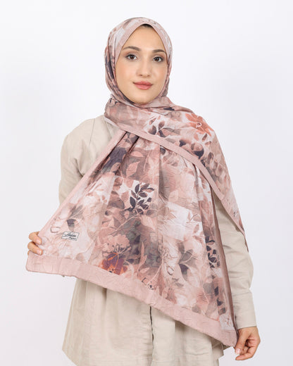 Soft Bambu Kraş Şal D042 Pudra, çiçekli desenli, 75 × 185 cm şal – görsel 1