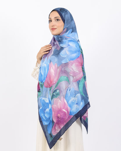 Soft Bambu Kraş Şal D054 Lacivert, çiçekli desenli, 75 × 185 cm şal – görsel 1