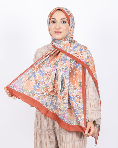 Soft Bambu Kraş Şal D047 Kiremit, çiçekli desenli, 75 × 185 cm şal – görsel 2