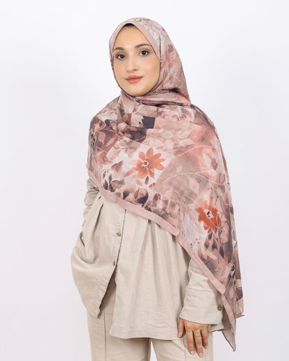 Soft Bambu Kraş Şal D042 Pudra, çiçekli desenli, 75 × 185 cm şal – görsel 2