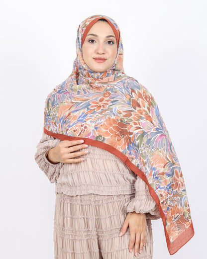 Soft Bambu Kraş Şal D047 Kiremit, çiçekli desenli, 75 × 185 cm şal – görsel 3