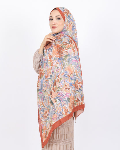 Soft Bambu Kraş Şal D047 Kiremit, çiçekli desenli, 75 × 185 cm şal – görsel 4