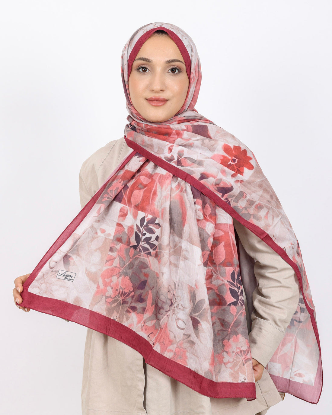 Soft Bambu Kraş Şal D042 Bordo, çiçekli desenli, 75 × 185 cm şal – görsel 2