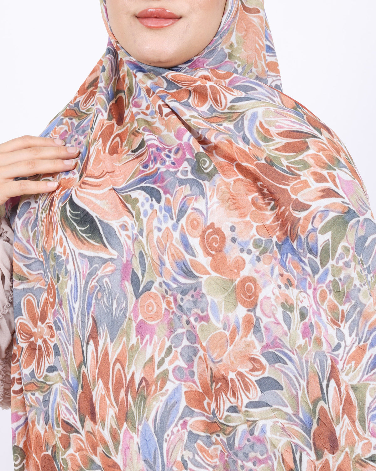 Soft Bambu Kraş Şal D047 Kiremit, çiçekli desenli, 75 × 185 cm şal – görsel 1