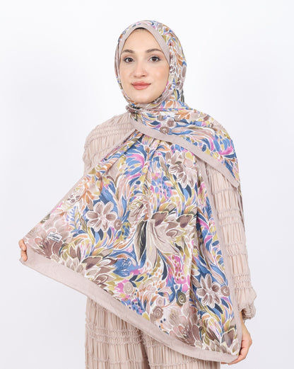 Soft Bambu Kraş Şal D047 Bej, çiçekli desenli, 75 × 185 cm şal – görsel 1