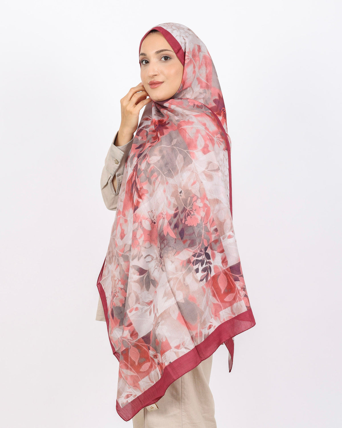 Soft Bambu Kraş Şal D042 Bordo, çiçekli desenli, 75 × 185 cm şal – görsel 3