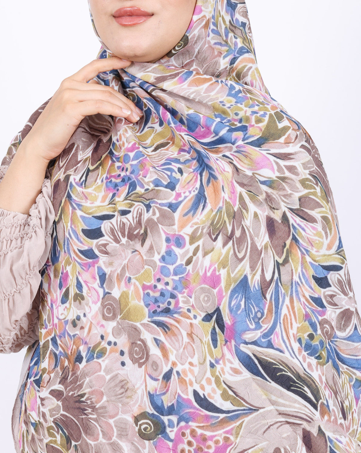 Soft Bambu Kraş Şal D047 Bej, çiçekli desenli, 75 × 185 cm şal – görsel 4