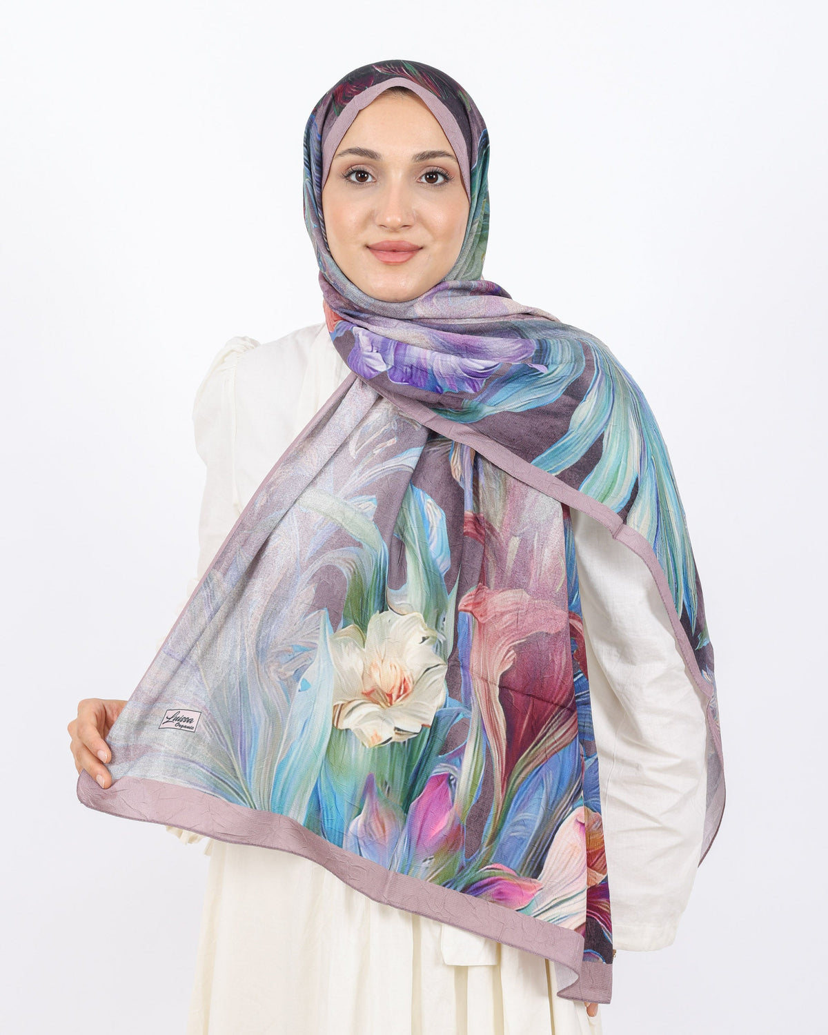 Soft Bambu Kraş Şal D055 Pudra, çiçekli desenli, 75 × 185 cm şal – görsel 1