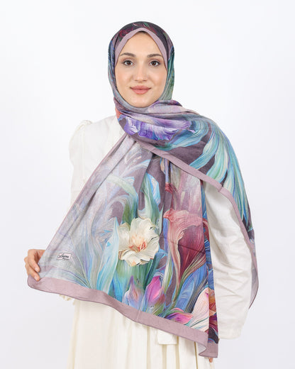 Soft Bambu Kraş Şal D055 Pudra, çiçekli desenli, 75 × 185 cm şal – görsel 1