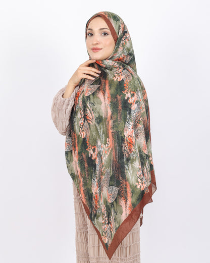 Soft Bambu Kraş Şal D048 Kahverengi, yapraklı desenli, 75 × 185 cm şal – görsel 3