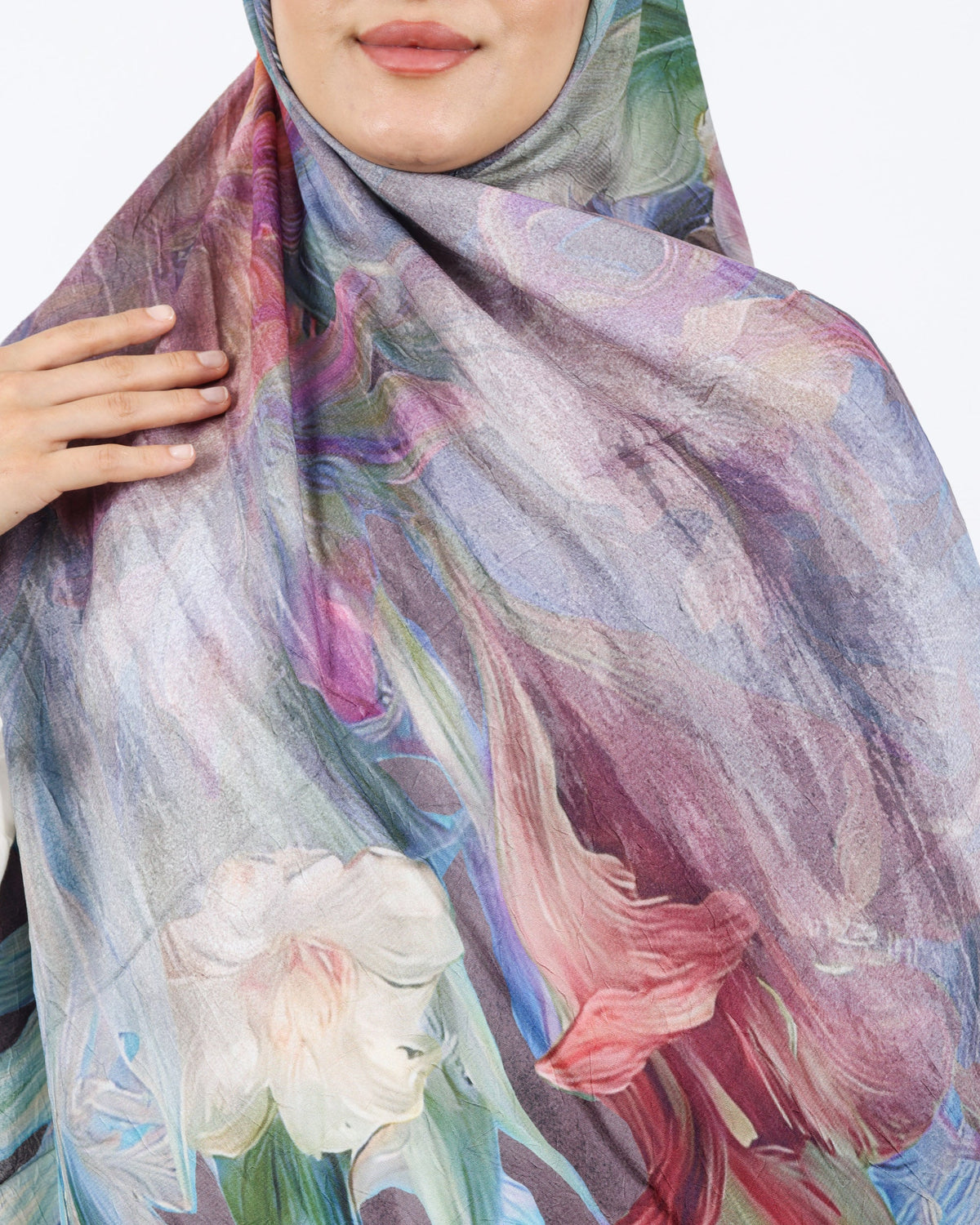 Soft Bambu Kraş Şal D055 Pudra, çiçekli desenli, 75 × 185 cm şal – görsel 4