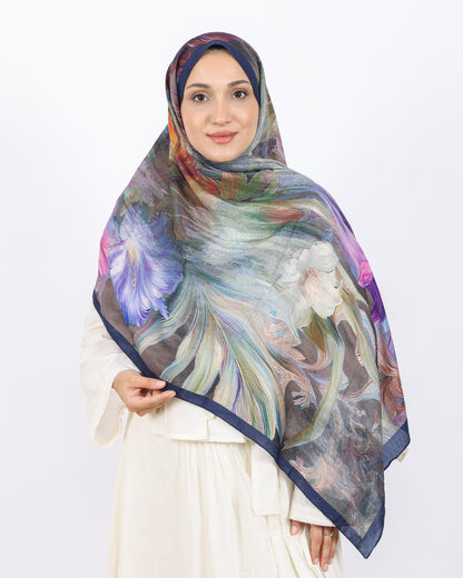 Soft Bambu Kraş Şal D055 Lacivert, çiçekli desenli, 75 × 185 cm şal – görsel 2