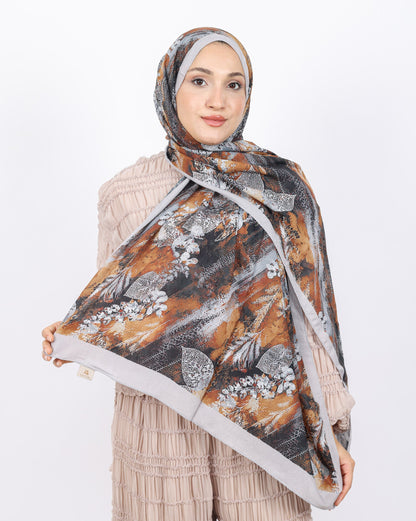 Soft Bambu Kraş Şal D048 Taş Rengi, yapraklı desenli, 75 × 185 cm şal – görsel 1