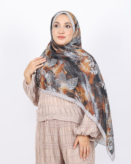 Soft Bambu Kraş Şal D048 Taş Rengi, yapraklı desenli, 75 × 185 cm şal – görsel 2
