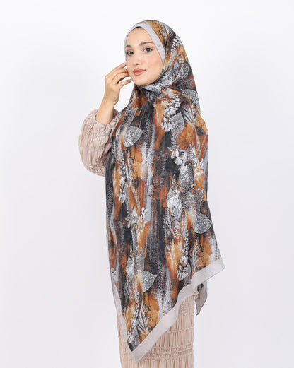 Soft Bambu Kraş Şal D048 Taş Rengi, yapraklı desenli, 75 × 185 cm şal – görsel 3