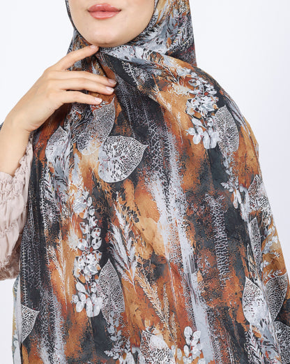 Soft Bambu Kraş Şal D048 Taş Rengi, yapraklı desenli, 75 × 185 cm şal – görsel 4