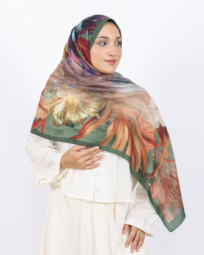 Soft Bambu Kraş Şal D055 Yeşil, çiçekli desenli, 75 × 185 cm şal – görsel 3