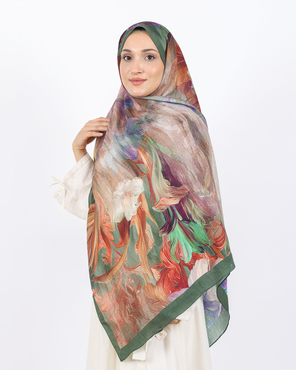 Soft Bambu Kraş Şal D055 Yeşil, çiçekli desenli, 75 × 185 cm şal – görsel 1