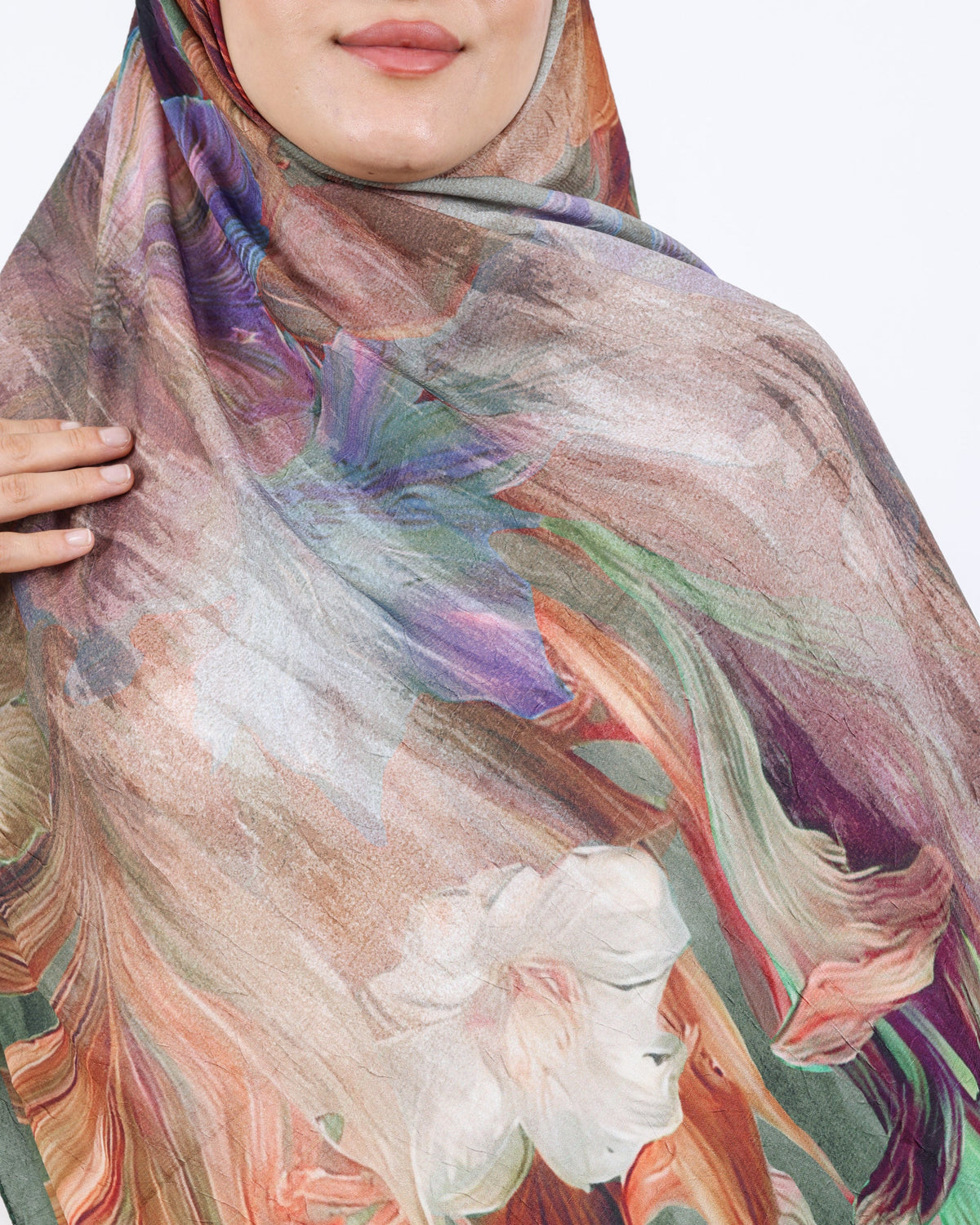 Soft Bambu Kraş Şal D055 Yeşil, çiçekli desenli, 75 × 185 cm şal – görsel 4