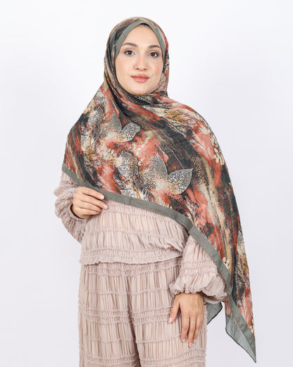 Soft Bambu Kraş Şal D048 Yeşil, yapraklı desenli, 75 × 185 cm şal – görsel 3