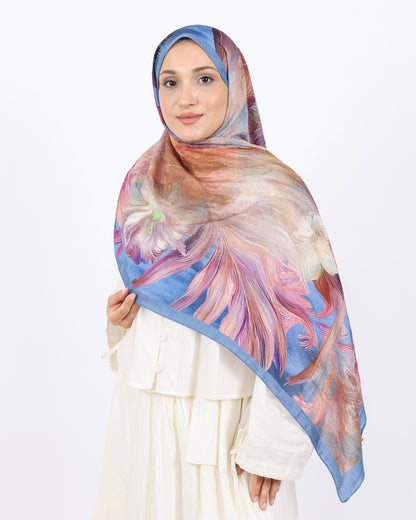 Soft Bambu Kraş Şal D055 Mavi, çiçekli desenli, 75 × 185 cm şal – görsel 1