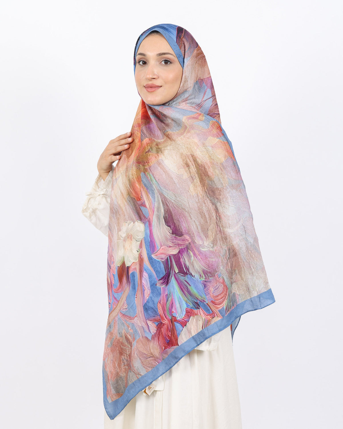 Soft Bambu Kraş Şal D055 Mavi, çiçekli desenli, 75 × 185 cm şal – görsel 3