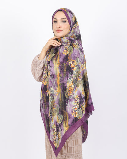 Soft Bambu Kraş Şal D048 Mürdüm, yapraklı desenli, 75 × 185 cm şal – görsel 1