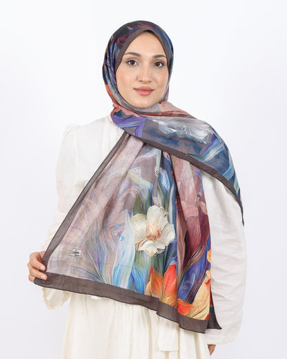 Soft Bambu Kraş Şal D055 Kahverengi, çiçekli desenli, 75 × 185 cm şal – görsel 1