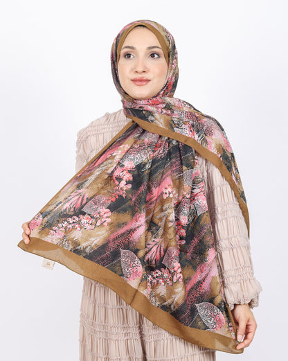 Soft Bambu Kraş Şal D048 Hardal, yapraklı desenli, 75 × 185 cm şal – görsel 2