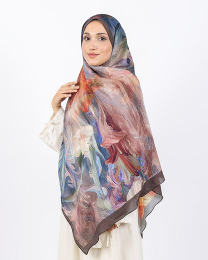 Soft Bambu Kraş Şal D055 Kahverengi, çiçekli desenli, 75 × 185 cm şal – görsel 3