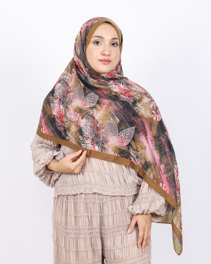 Soft Bambu Kraş Şal D048 Hardal, yapraklı desenli, 75 × 185 cm şal – görsel 3