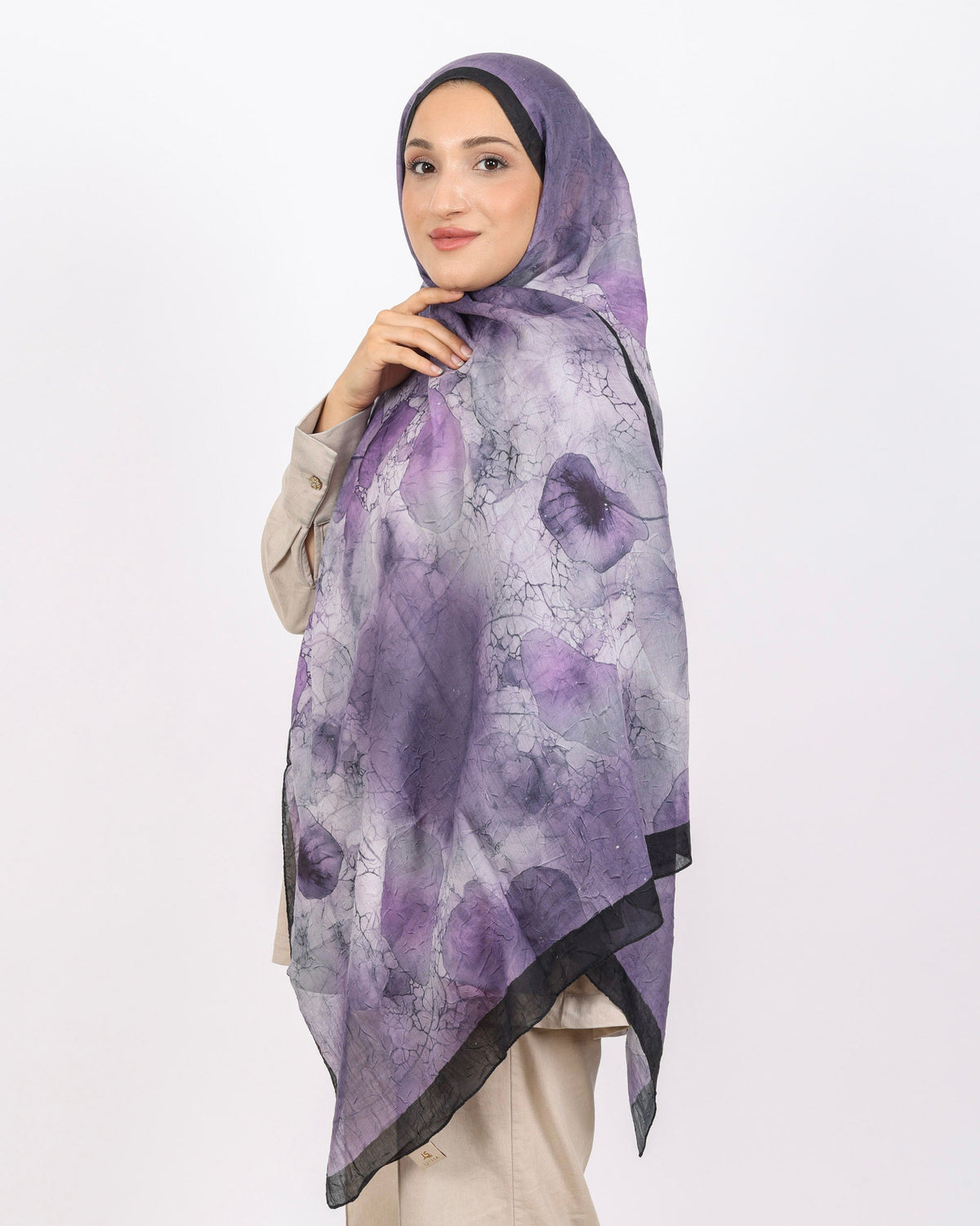 Soft Bambu Kraş Şal D043 Siyah-Mor, 75 × 185 cm şal – görsel 3