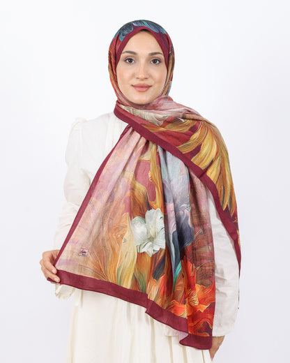 Soft Bambu Kraş Şal D055 Bordo, çiçekli desenli, 75 × 185 cm şal – görsel 2