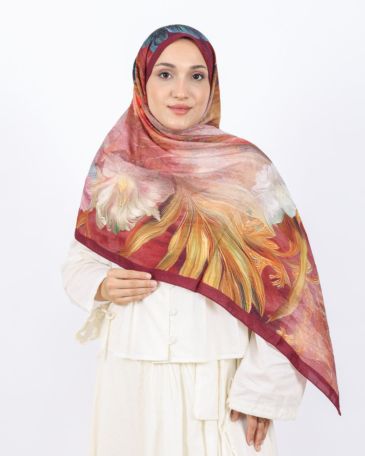 Soft Bambu Kraş Şal D055 Bordo, çiçekli desenli, 75 × 185 cm şal – görsel 1