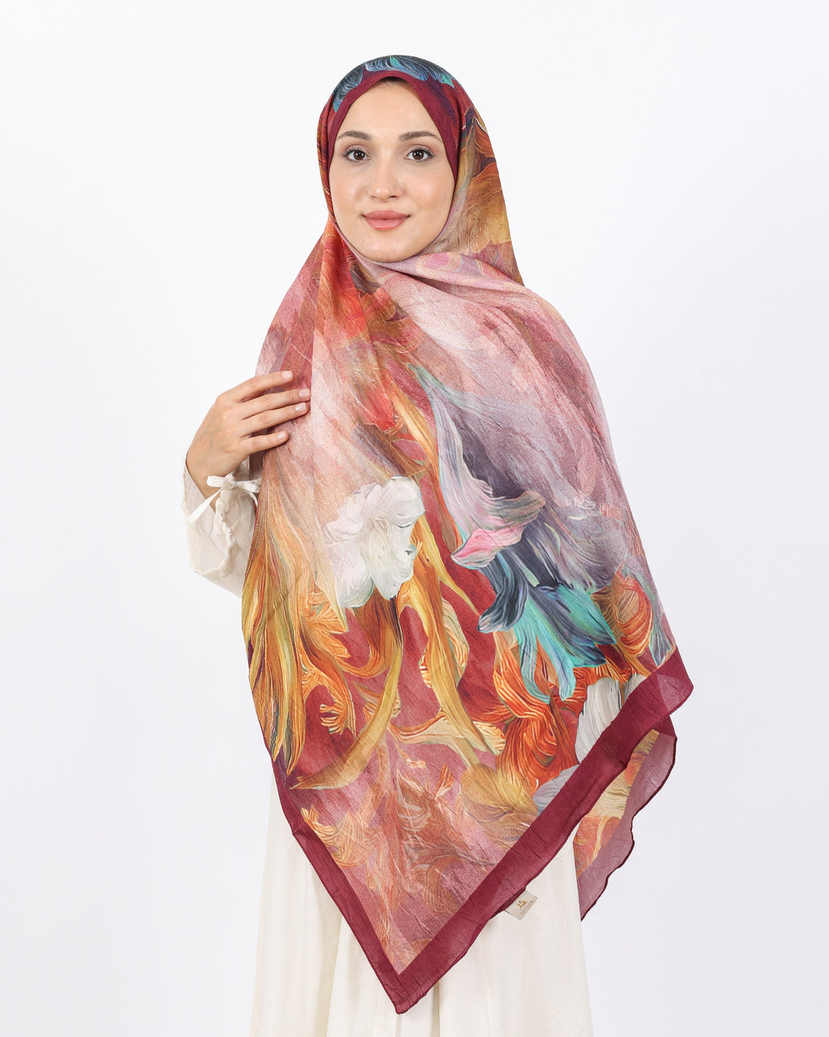 Soft Bambu Kraş Şal D055 Bordo, çiçekli desenli, 75 × 185 cm şal – görsel 3
