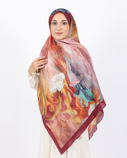 Soft Bambu Kraş Şal D055 Bordo, çiçekli desenli, 75 × 185 cm şal – görsel 3